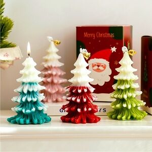 Festive Tree Candle Set - Red, Green, Blue